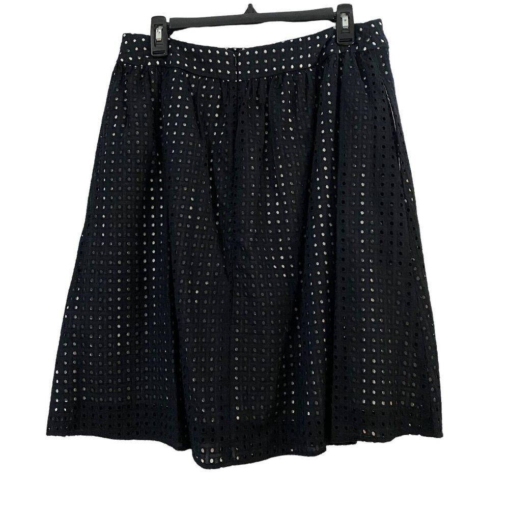 Dennis by Dennis Basso Eyelet A-line Pleated Black Skirt Women SZ 10 White Lined
